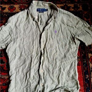 Ralph Lauren Green Checkered LINEN Shirt - Small